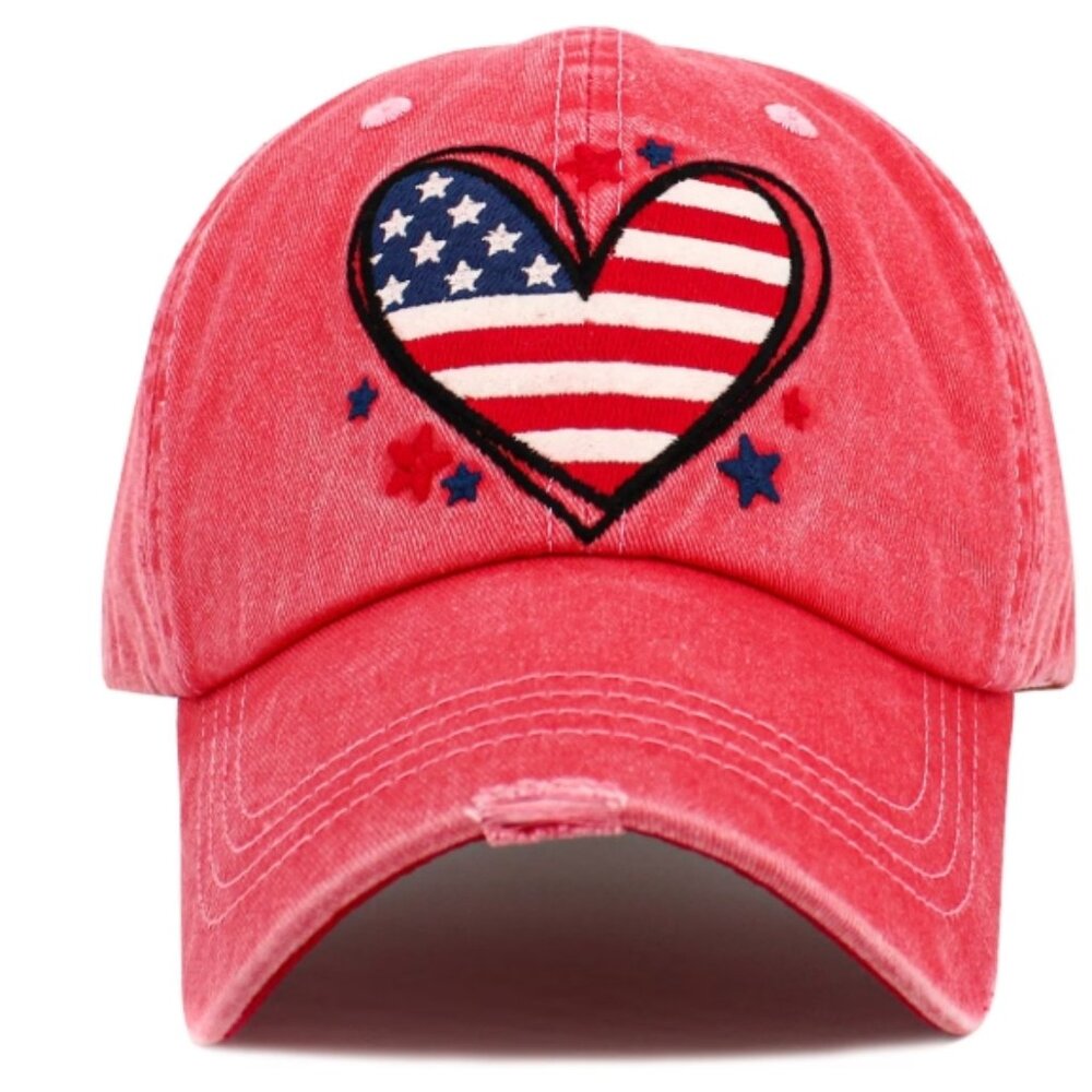 Heart Shape American Flag Baseball Hat NWT